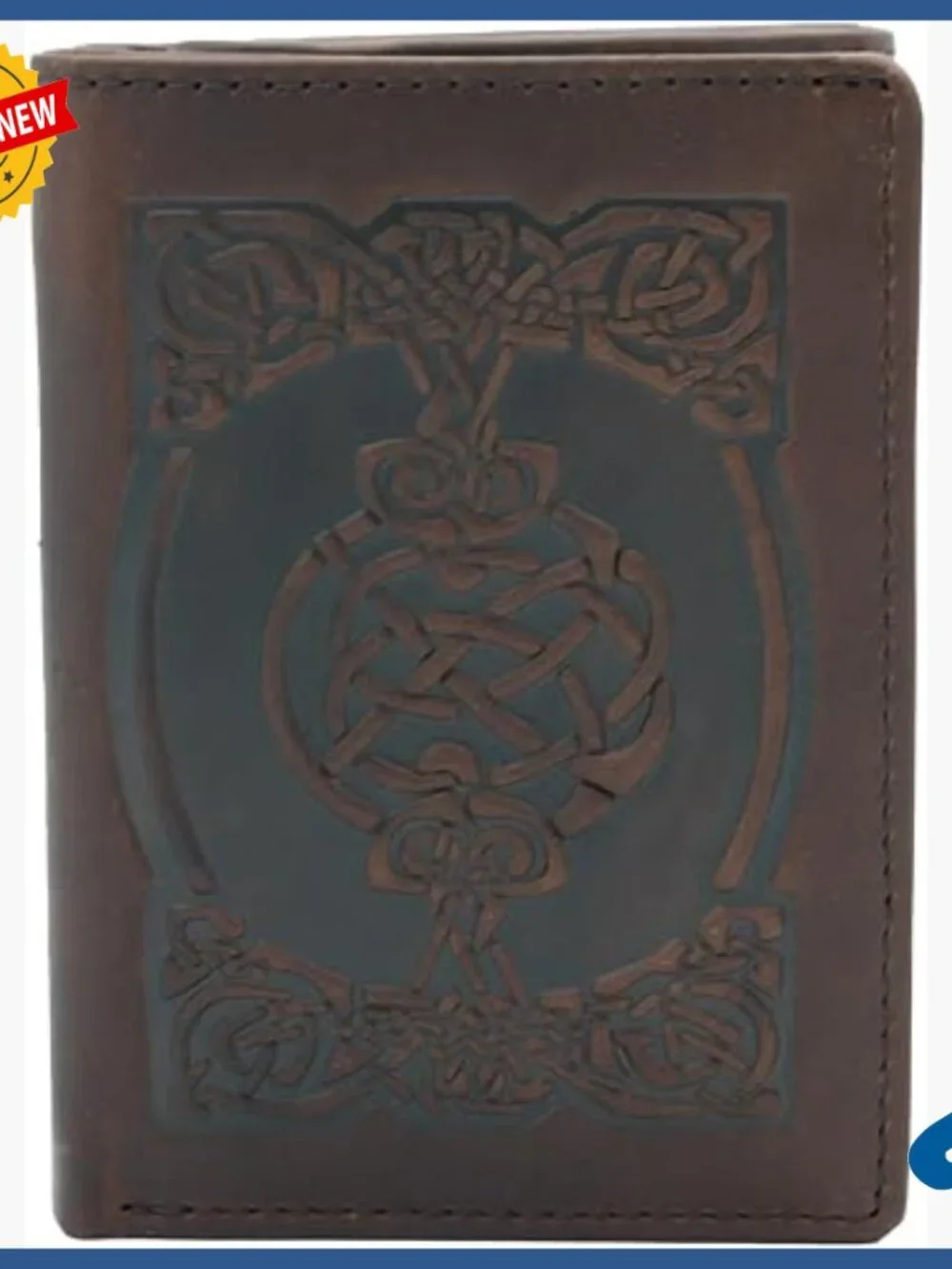 Men's Tri-Fold Leather Wallet with Celtic Knot Design, 9 Card Slots